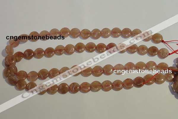 CBQ16 15.5 inches 12mm flat round strawberry quartz beads wholesale