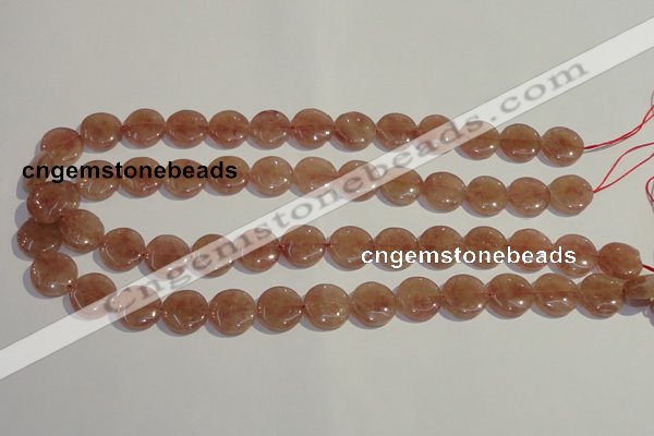 CBQ17 15.5 inches 14mm flat round strawberry quartz beads wholesale