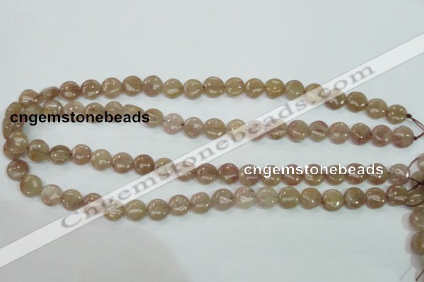 CBQ235 15.5 inches 10mm flat round strawberry quartz beads