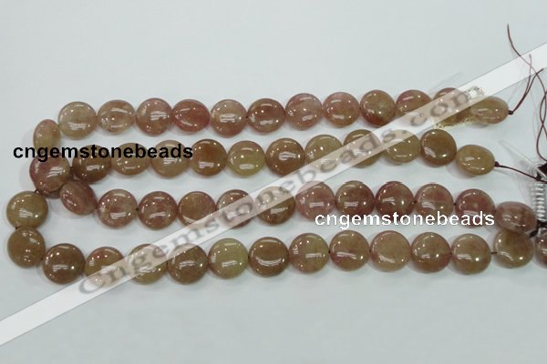 CBQ236 15.5 inches 15mm flat round strawberry quartz beads