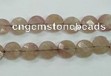 CBQ240 15.5 inches 8mm faceted coin strawberry quartz beads