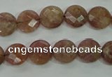 CBQ241 15.5 inches 10mm faceted coin strawberry quartz beads