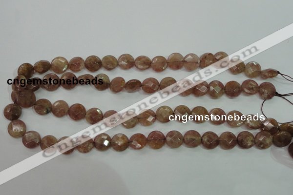 CBQ241 15.5 inches 10mm faceted coin strawberry quartz beads