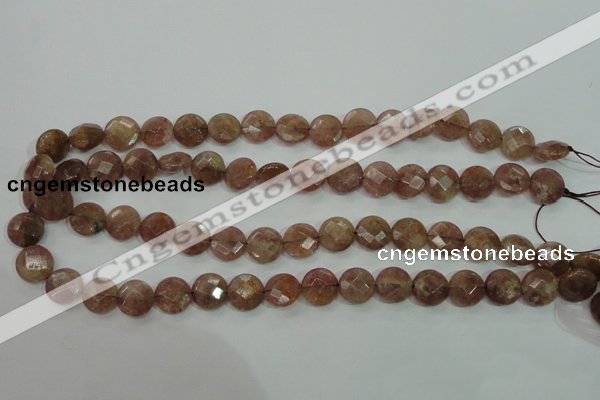 CBQ242 15.5 inches 12mm faceted coin strawberry quartz beads