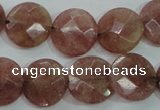 CBQ244 15.5 inches 16mm faceted coin strawberry quartz beads