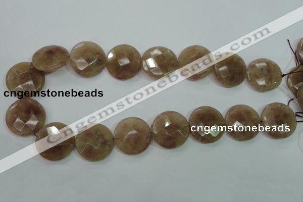 CBQ246 15.5 inches 25mm faceted coin strawberry quartz beads