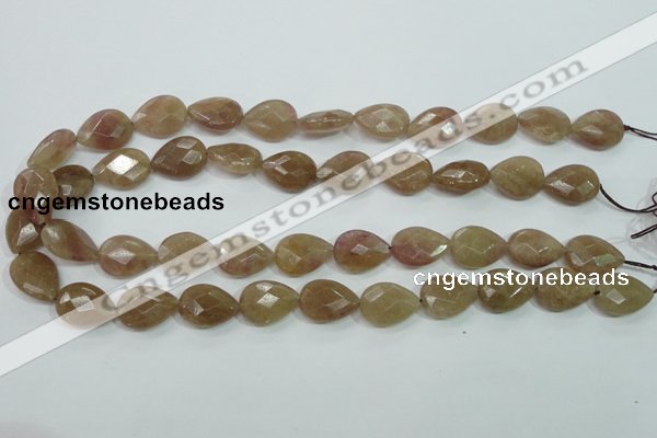 CBQ260 15.5 inches 13*18mm faceted flat teardrop strawberry quartz beads