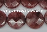 CBQ281 15.5 inches 20mm faceted coin strawberry quartz beads