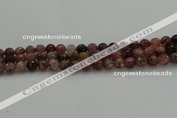 CBQ322 15.5 inches 8mm faceted round strawberry quartz beads