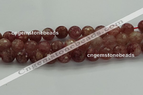 CBQ335 15.5 inches 14mm faceted round strawberry quartz beads