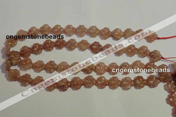 CBQ37 15.5 inches 15mm carved flower strawberry quartz beads