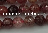 CBQ412 15.5 inches 8mm faceted round strawberry quartz beads