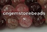 CBQ414 15.5 inches 12mm faceted round strawberry quartz beads