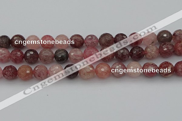 CBQ415 15.5 inches 14mm faceted round strawberry quartz beads