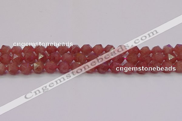 CBQ433 15.5 inches 10mm faceted nuggets strawberry quartz beads