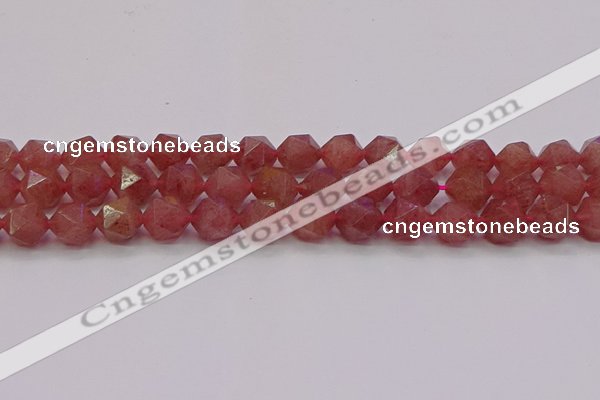 CBQ434 15.5 inches 12mm faceted nuggets strawberry quartz beads