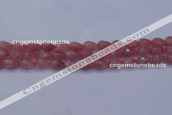 CBQ453 15.5 inches 10*14mm faceted teardrop strawberry quartz beads