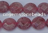 CBQ459 15.5 inches 10mm faceted coin strawberry quartz beads