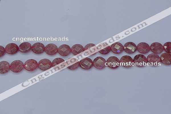 CBQ459 15.5 inches 10mm faceted coin strawberry quartz beads