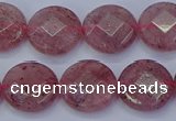 CBQ460 15.5 inches 12mm faceted coin strawberry quartz beads