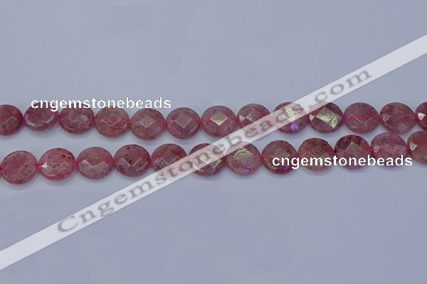 CBQ460 15.5 inches 12mm faceted coin strawberry quartz beads