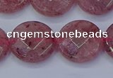 CBQ462 15.5 inches 16mm faceted coin strawberry quartz beads