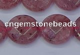 CBQ462 15.5 inches 16mm faceted coin strawberry quartz beads