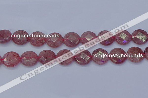 CBQ463 15.5 inches 18mm faceted coin strawberry quartz beads