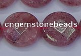 CBQ464 15.5 inches 20mm faceted coin strawberry quartz beads