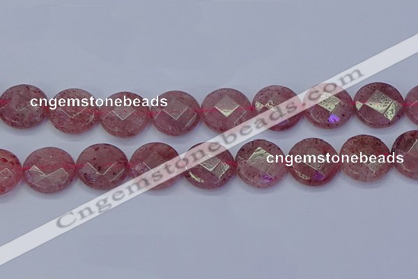 CBQ464 15.5 inches 20mm faceted coin strawberry quartz beads