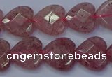 CBQ468 15.5 inches 10mm faceted heart strawberry quartz beads