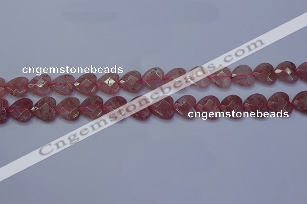 CBQ468 15.5 inches 10mm faceted heart strawberry quartz beads