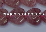 CBQ470 15.5 inches 14mm faceted heart strawberry quartz beads