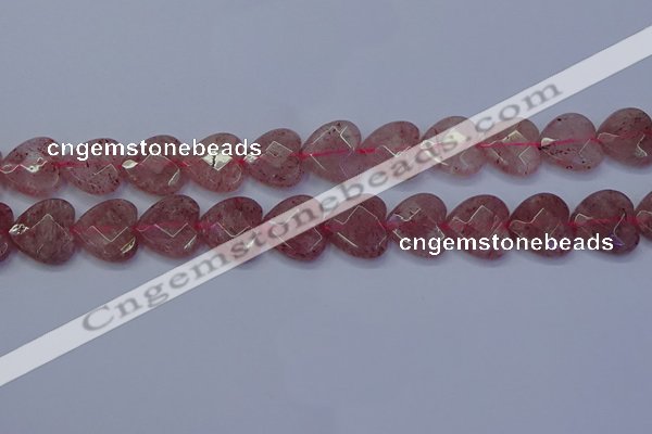 CBQ470 15.5 inches 14mm faceted heart strawberry quartz beads