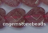 CBQ471 15.5 inches 16mm faceted heart strawberry quartz beads