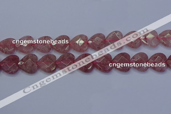 CBQ471 15.5 inches 16mm faceted heart strawberry quartz beads