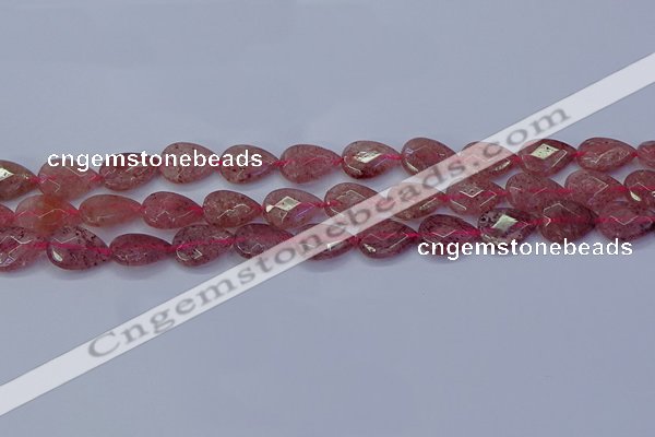 CBQ476 15.5 inches 10*14mm faceted flat teardrop strawberry quartz beads