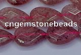 CBQ477 15.5 inches 12*16mm faceted flat teardrop strawberry quartz beads