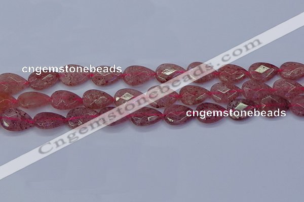 CBQ477 15.5 inches 12*16mm faceted flat teardrop strawberry quartz beads