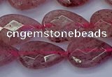 CBQ478 15.5 inches 13*18mm faceted flat teardrop strawberry quartz beads