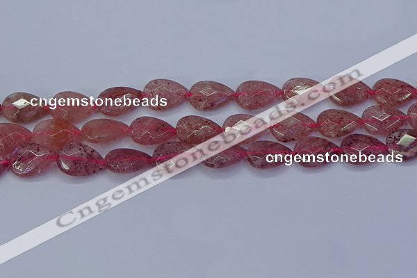 CBQ478 15.5 inches 13*18mm faceted flat teardrop strawberry quartz beads