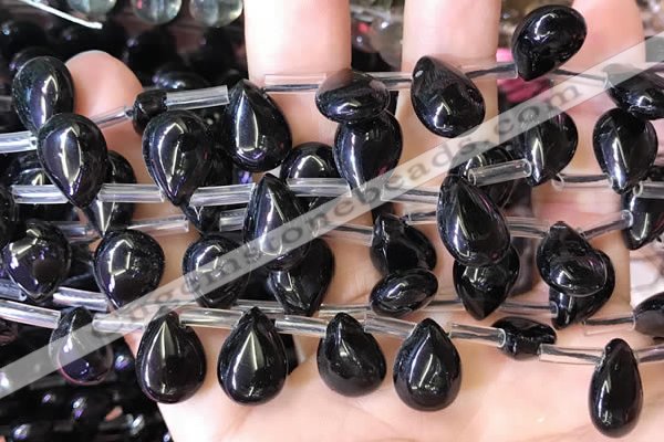 CBQ511 Top drilled 10*14mm flat teardrop natural black quartz beads