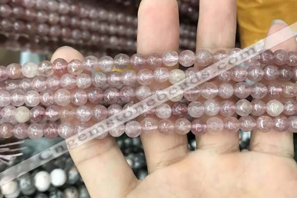 CBQ571 15.5 inches 6mm faceted round strawberry quartz beads