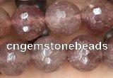 CBQ573 15.5 inches 10mm faceted round strawberry quartz beads