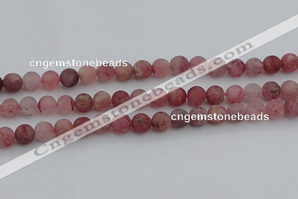 CBQ662 15.5 inches 10mm round matte strawberry quartz beads