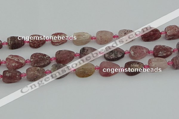 CBQ669 15.5 inches 10*15mm flat teardrop matte strawberry quartz beads