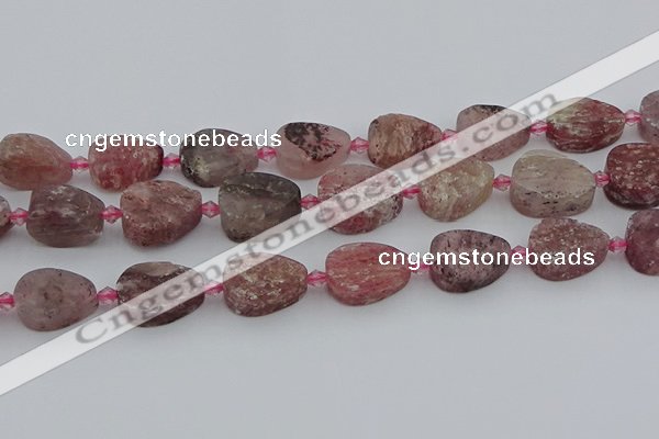 CBQ671 15.5 inches 13*18mm flat teardrop matte strawberry quartz beads