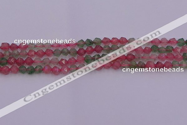 CBQ681 15.5 inches 6mm faceted nuggets mixed strawberry quartz beads