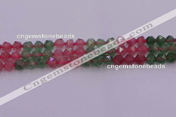 CBQ682 15.5 inches 8mm faceted nuggets mixed strawberry quartz beads