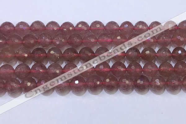 CBQ703 15.5 inches 10mmm faceted round strawberry quartz beads